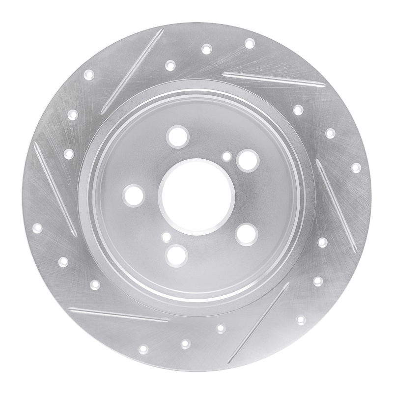 Toyota Corolla Brake Rotor (1) - Rear Right - R1 Concepts - Drilled & Slotted - Silver - `09-`15